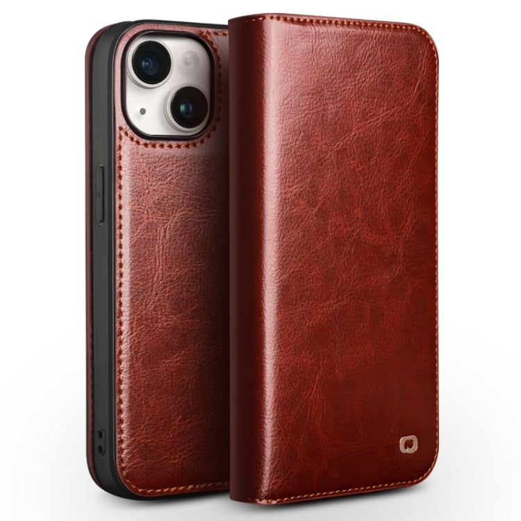 For iPhone 15 Plus QIALINO Classic Genuine Leather Phone Case(Brown) by QIALINO