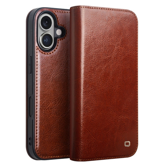 For iPhone 16 QIALINO Classic Genuine Leather Phone Case(Brown)