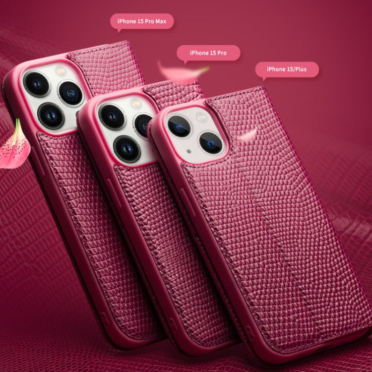 For iPhone 15 QIALINO Little Crocodile Texture Genuine Leather Phone Case(Rose Red) - iPhone 15 Cases by QIALINO | Online Shopping UK | buy2fix