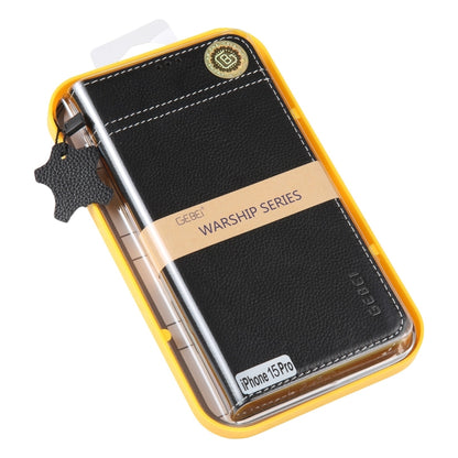 For iPhone 15 Pro GEBEI Top-grain Horizontal Flip Leather Phone Case(Black) - iPhone 15 Pro Cases by GEBEI | Online Shopping UK | buy2fix