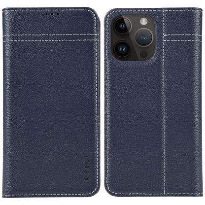 For iPhone 15 Pro GEBEI Top-grain Horizontal Flip Leather Phone Case(Blue) - iPhone 15 Pro Cases by GEBEI | Online Shopping UK | buy2fix