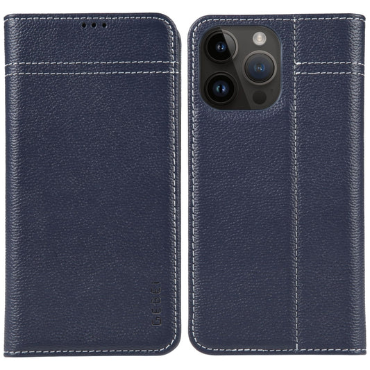 For iPhone 15 Pro GEBEI Top-grain Horizontal Flip Leather Phone Case(Blue) - iPhone 15 Pro Cases by GEBEI | Online Shopping UK | buy2fix