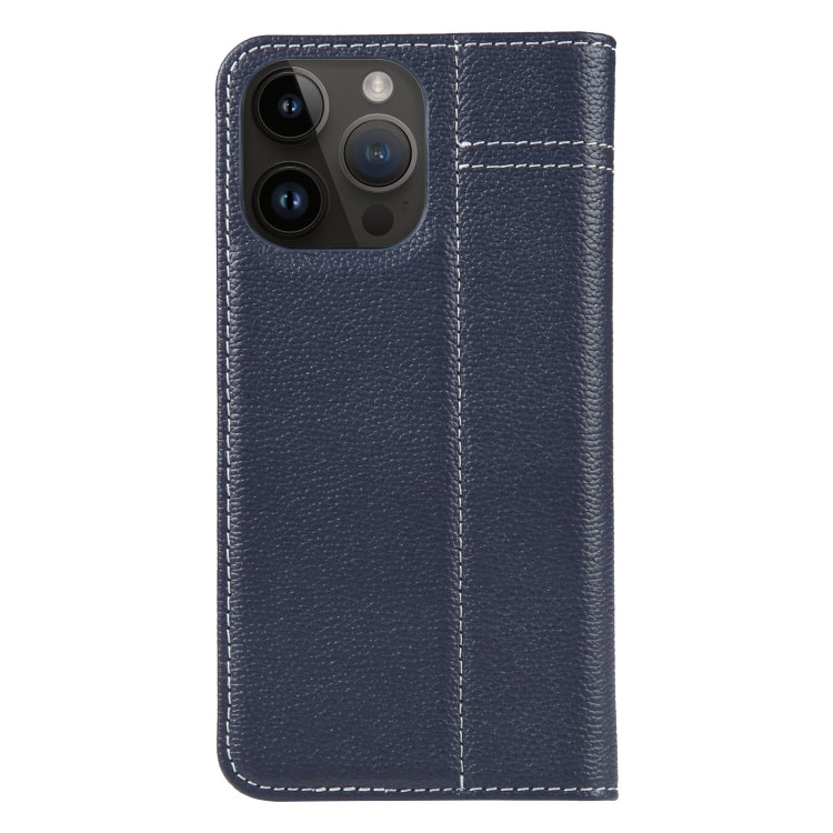 For iPhone 15 Pro GEBEI Top-grain Horizontal Flip Leather Phone Case(Blue) - iPhone 15 Pro Cases by GEBEI | Online Shopping UK | buy2fix