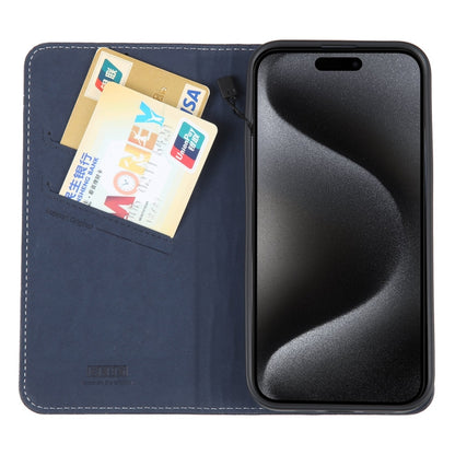 For iPhone 15 Pro GEBEI Top-grain Horizontal Flip Leather Phone Case(Blue) - iPhone 15 Pro Cases by GEBEI | Online Shopping UK | buy2fix