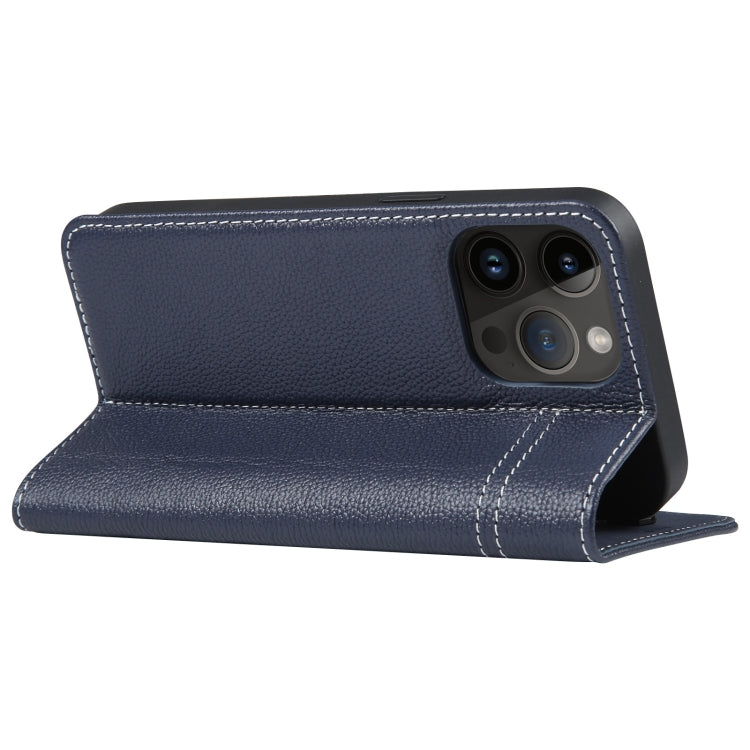 For iPhone 15 Pro GEBEI Top-grain Horizontal Flip Leather Phone Case(Blue) - iPhone 15 Pro Cases by GEBEI | Online Shopping UK | buy2fix