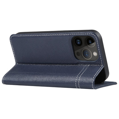 For iPhone 15 Pro GEBEI Top-grain Horizontal Flip Leather Phone Case(Blue) - iPhone 15 Pro Cases by GEBEI | Online Shopping UK | buy2fix