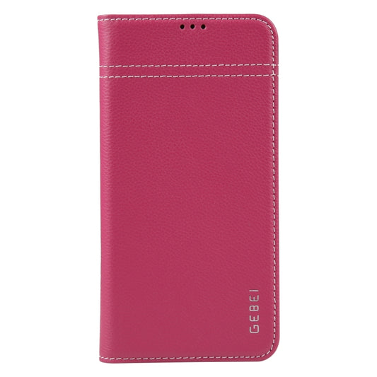 For iPhone 15 Pro GEBEI Top-grain Horizontal Flip Leather Phone Case(Rose Red) - iPhone 15 Pro Cases by GEBEI | Online Shopping UK | buy2fix