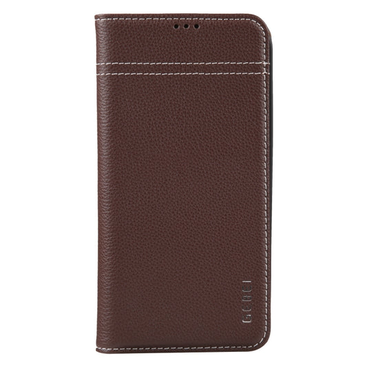 For iPhone 15 Pro GEBEI Top-grain Horizontal Flip Leather Phone Case(Brown) - iPhone 15 Pro Cases by GEBEI | Online Shopping UK | buy2fix
