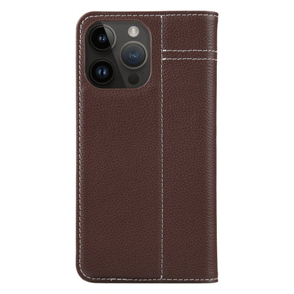 For iPhone 15 Pro GEBEI Top-grain Horizontal Flip Leather Phone Case(Brown) - iPhone 15 Pro Cases by GEBEI | Online Shopping UK | buy2fix