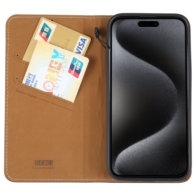 For iPhone 15 Pro GEBEI Top-grain Horizontal Flip Leather Phone Case(Brown) - iPhone 15 Pro Cases by GEBEI | Online Shopping UK | buy2fix