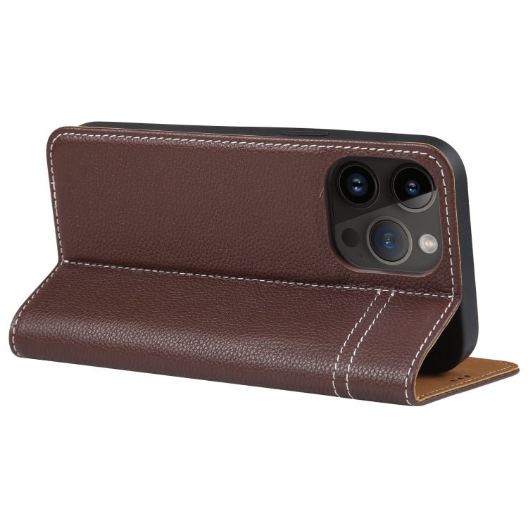 For iPhone 15 Pro GEBEI Top-grain Horizontal Flip Leather Phone Case(Brown) - iPhone 15 Pro Cases by GEBEI | Online Shopping UK | buy2fix