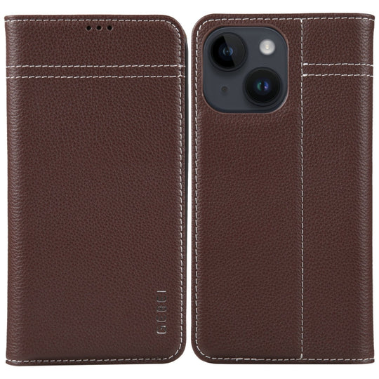 For iPhone 15 Plus GEBEI Top-grain Horizontal Flip Leather Phone Case(Brown)