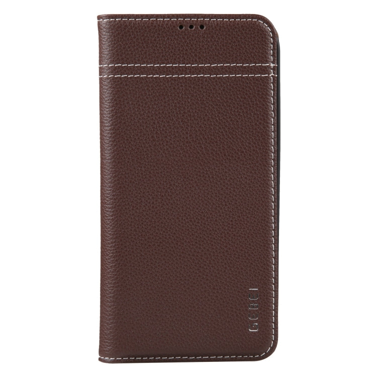 For iPhone 15 Plus GEBEI Top-grain Horizontal Flip Leather Phone Case(Brown) - iPhone 15 Plus Cases by GEBEI | Online Shopping UK | buy2fix