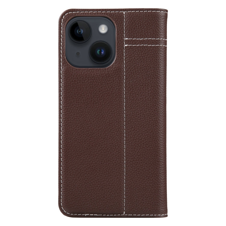 For iPhone 15 Plus GEBEI Top-grain Horizontal Flip Leather Phone Case(Brown) - iPhone 15 Plus Cases by GEBEI | Online Shopping UK | buy2fix