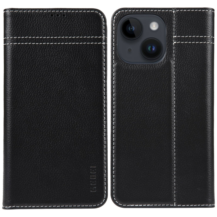 For iPhone 15 GEBEI Top-grain Horizontal Flip Leather Phone Case(Black) - iPhone 15 Cases by GEBEI | Online Shopping UK | buy2fix