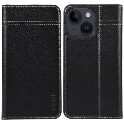 For iPhone 15 GEBEI Top-grain Horizontal Flip Leather Phone Case(Black) - iPhone 15 Cases by GEBEI | Online Shopping UK | buy2fix