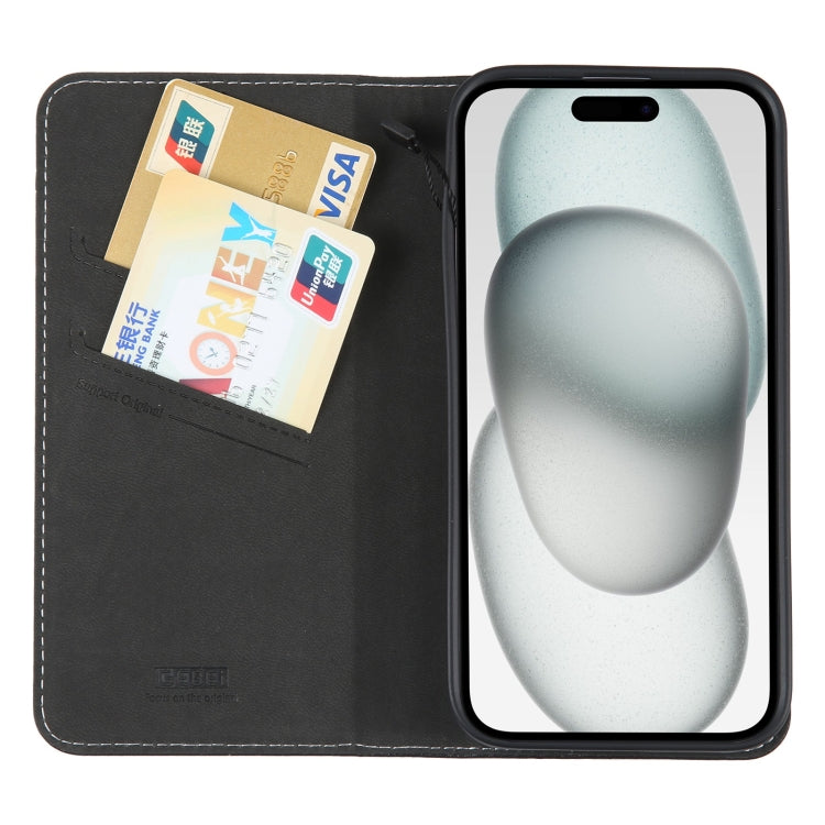 For iPhone 15 GEBEI Top-grain Horizontal Flip Leather Phone Case(Black) - iPhone 15 Cases by GEBEI | Online Shopping UK | buy2fix