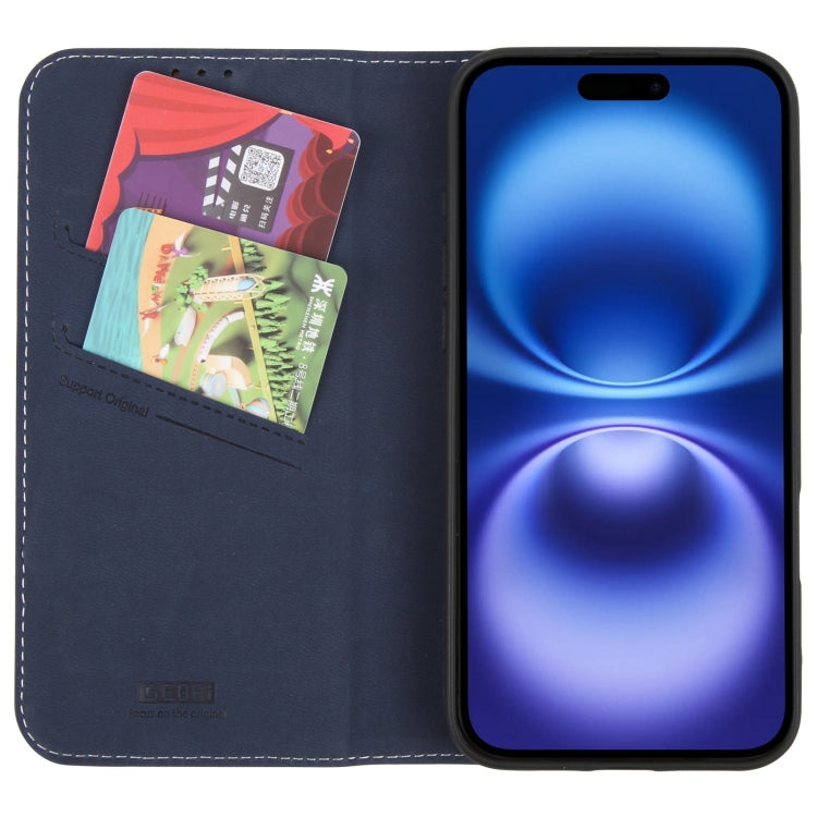 For iPhone 16 GEBEI Top-grain Horizontal Flip Leather Phone Case(Blue) - iPhone 16 Cases by GEBEI | Online Shopping UK | buy2fix