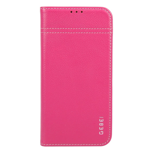For iPhone 16 Plus GEBEI Top-grain Horizontal Flip Leather Phone Case(Rose Red) - iPhone 16 Plus Cases by GEBEI | Online Shopping UK | buy2fix
