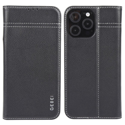 For iPhone 16 Pro GEBEI Top-grain Horizontal Flip Leather Phone Case(Black) - iPhone 16 Pro Cases by GEBEI | Online Shopping UK | buy2fix