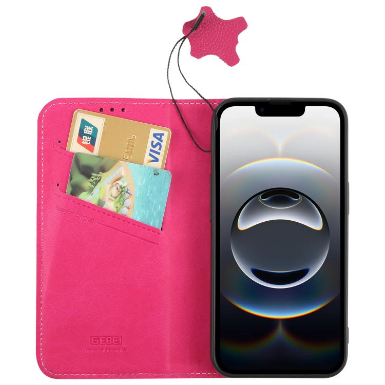 For iPhone 16e GEBEI Top-grain Horizontal Flip Leather Phone Case(Rose Red) - iPhone 16e Cases by GEBEI | Online Shopping UK | buy2fix