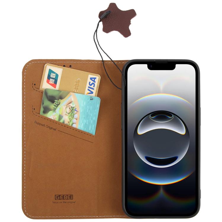 For iPhone 16e GEBEI Top-grain Horizontal Flip Leather Phone Case(Brown) - iPhone 16e Cases by GEBEI | Online Shopping UK | buy2fix