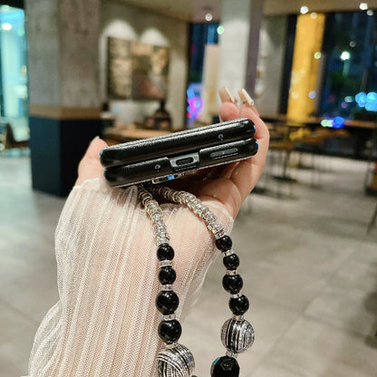 For Motorola Razr 40 Ultra Gradient Color Glitter Shockproof Protective Phone Case With Bead Chain(Black) by buy2fix