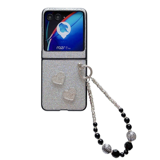 For Motorola Razr 40 Ultra Gradient Color Glitter Shockproof Protective Phone Case With Bead Chain(Grey) - Motorola Cases by buy2fix | Online Shopping UK | buy2fix