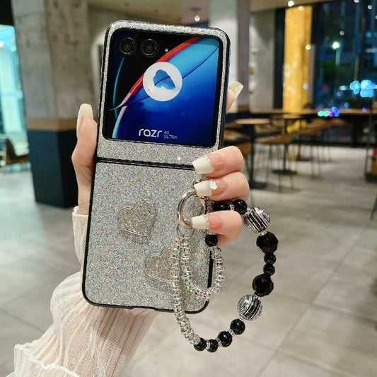 For Motorola Razr 40 Ultra Gradient Color Glitter Shockproof Protective Phone Case With Bead Chain(Grey) - Motorola Cases by buy2fix | Online Shopping UK | buy2fix