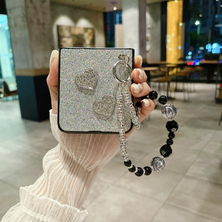 For Motorola Razr 40 Ultra Gradient Color Glitter Shockproof Protective Phone Case With Bead Chain(Grey) - Motorola Cases by buy2fix | Online Shopping UK | buy2fix