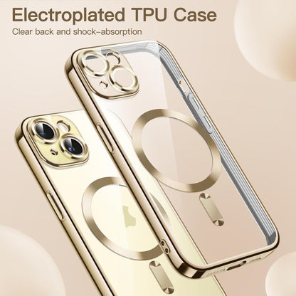For iPhone 15 Transparent Electroplated Magsafe Magnetic TPU Phone Case(Gold) - iPhone 15 Cases by buy2fix | Online Shopping UK | buy2fix