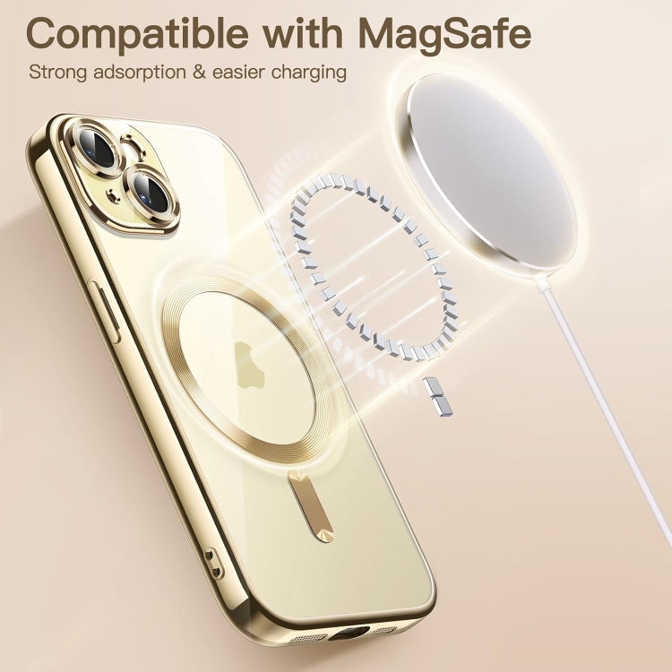 For iPhone 15 Transparent Electroplated Magsafe Magnetic TPU Phone Case(Gold) - iPhone 15 Cases by buy2fix | Online Shopping UK | buy2fix