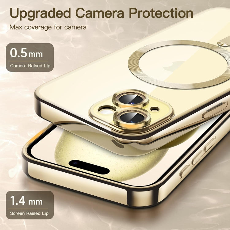 For iPhone 15 Transparent Electroplated Magsafe Magnetic TPU Phone Case(Gold) - iPhone 15 Cases by buy2fix | Online Shopping UK | buy2fix