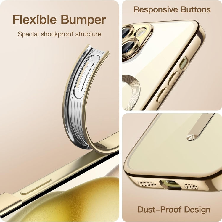 For iPhone 15 Transparent Electroplated Magsafe Magnetic TPU Phone Case(Gold) - iPhone 15 Cases by buy2fix | Online Shopping UK | buy2fix