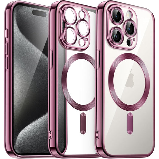 For iPhone 15 Pro Transparent Electroplated Magsafe Magnetic TPU Phone Case(Pink) - iPhone 15 Pro Cases by buy2fix | Online Shopping UK | buy2fix
