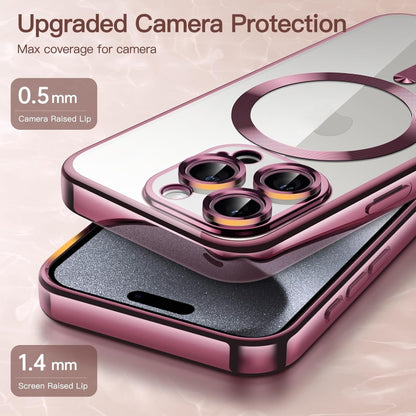 For iPhone 15 Pro Transparent Electroplated Magsafe Magnetic TPU Phone Case(Pink) - iPhone 15 Pro Cases by buy2fix | Online Shopping UK | buy2fix