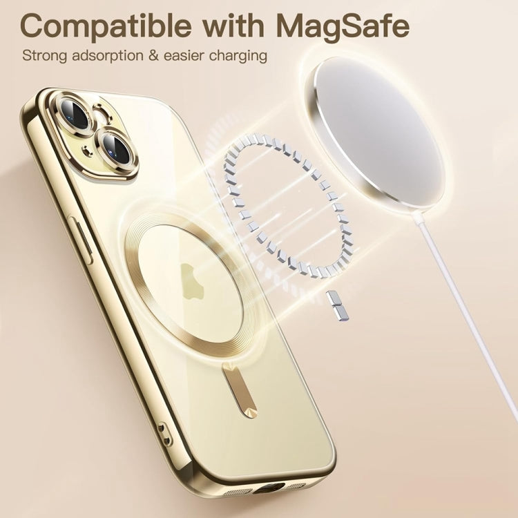 For iPhone 14 Transparent Electroplated Magsafe Magnetic TPU Phone Case(Gold) by buy2fix