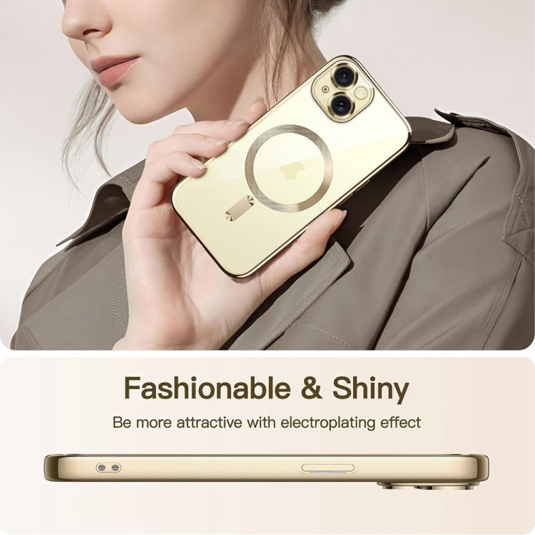 For iPhone 14 Transparent Electroplated Magsafe Magnetic TPU Phone Case(Gold) by buy2fix