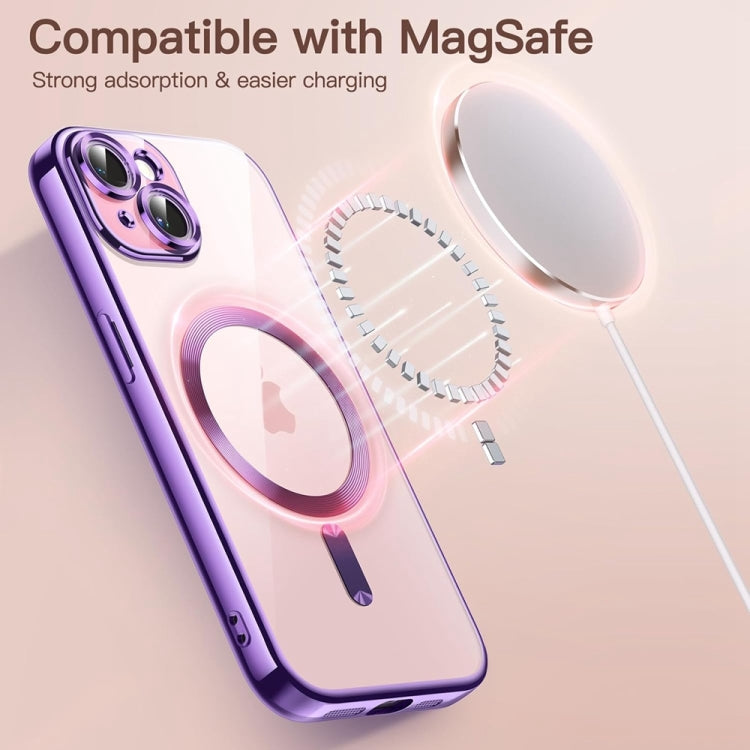 For iPhone 14 Transparent Electroplated Magsafe Magnetic TPU Phone Case(Purple) by buy2fix