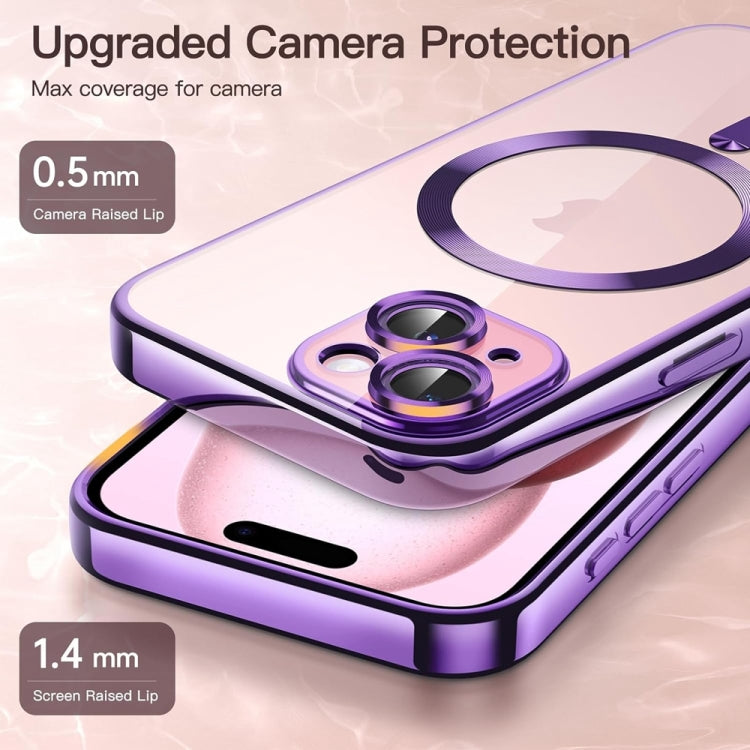 For iPhone 14 Transparent Electroplated Magsafe Magnetic TPU Phone Case(Purple) by buy2fix