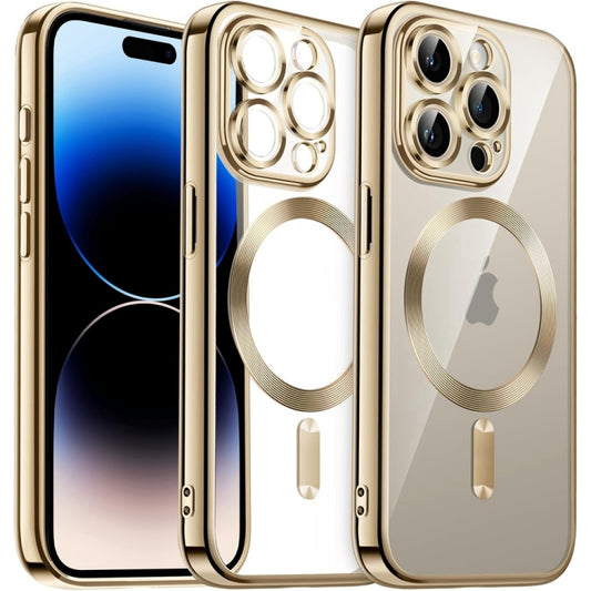 For iPhone 14 Pro Max Transparent Electroplated Magsafe Magnetic TPU Phone Case(Gold) - iPhone 14 Pro Max Cases by buy2fix | Online Shopping UK | buy2fix