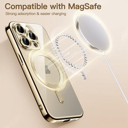 For iPhone 14 Pro Max Transparent Electroplated Magsafe Magnetic TPU Phone Case(Gold) - iPhone 14 Pro Max Cases by buy2fix | Online Shopping UK | buy2fix
