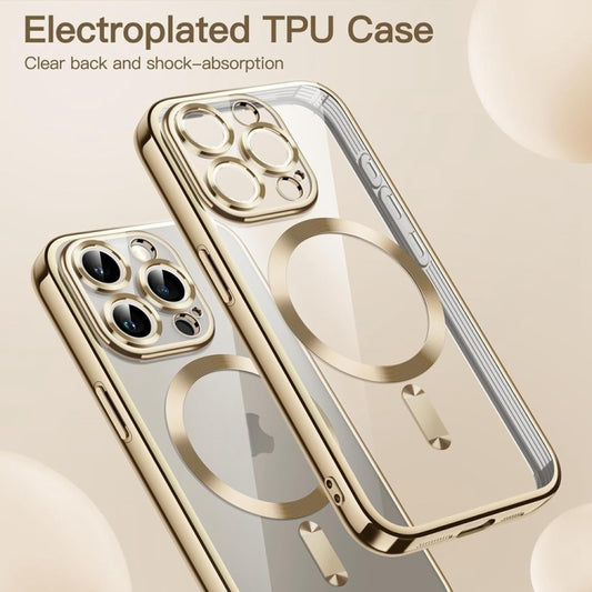 For iPhone 16 Pro Transparent Electroplated Magsafe Magnetic TPU Phone Case(Gold) by buy2fix