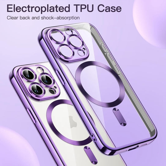 For iPhone 16 Pro Transparent Electroplated Magsafe Magnetic TPU Phone Case(Purple) by buy2fix