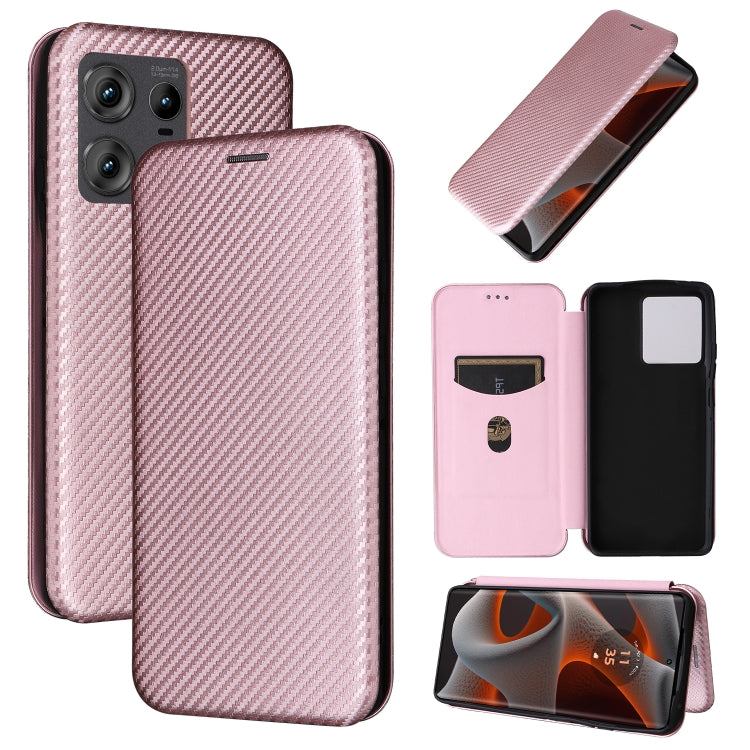For Motorola Edge 50 Pro Carbon Fiber Texture Flip Leather Phone Case(Pink) by buy2fix