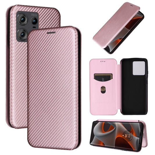 For Motorola Edge 50 Pro Carbon Fiber Texture Flip Leather Phone Case(Pink) by buy2fix