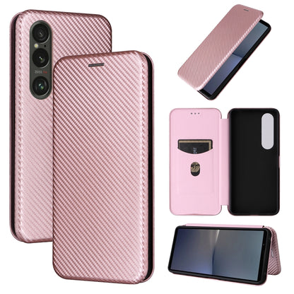 For Sony Xperia 1 VI 2024 Carbon Fiber Texture Flip Leather Phone Case(Pink) by buy2fix