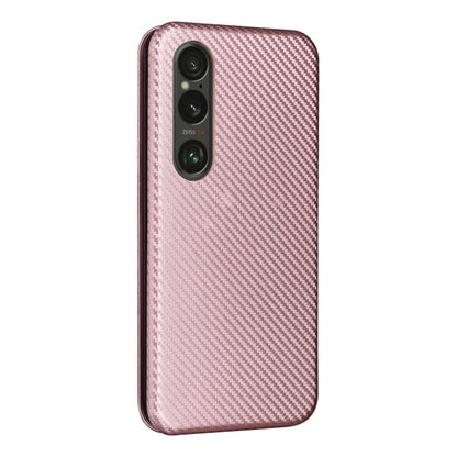 For Sony Xperia 1 VI 2024 Carbon Fiber Texture Flip Leather Phone Case(Pink) by buy2fix