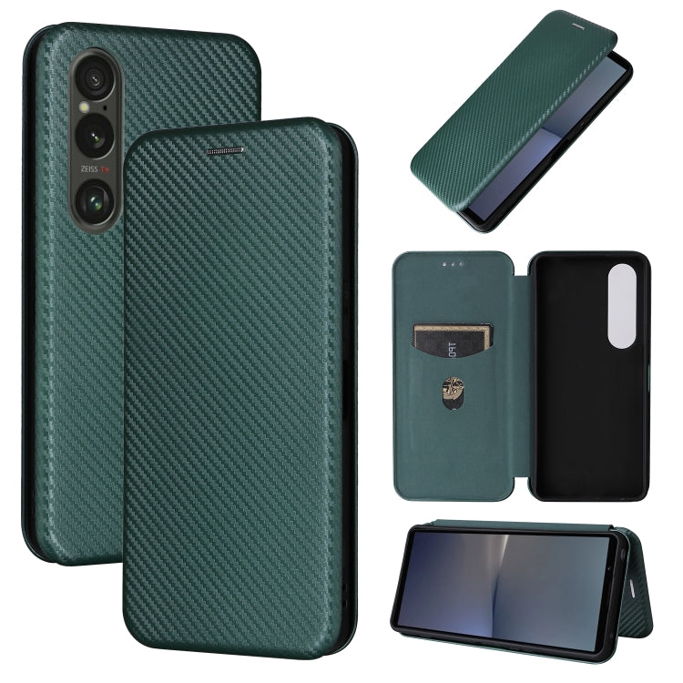 For Sony Xperia 1 VI 2024 Carbon Fiber Texture Flip Leather Phone Case(Green) by buy2fix