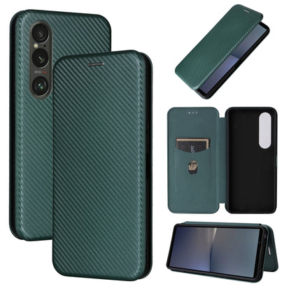 For Sony Xperia 1 VI 2024 Carbon Fiber Texture Flip Leather Phone Case(Green) by buy2fix